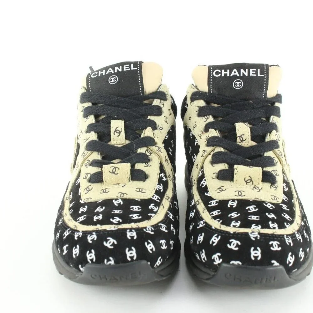 Chanel Women's 36 Light Brown x Black CC All Over Trainer Sneaker 1CJ0106
